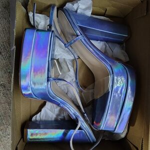 Iridescent Blue Platform Sandals
